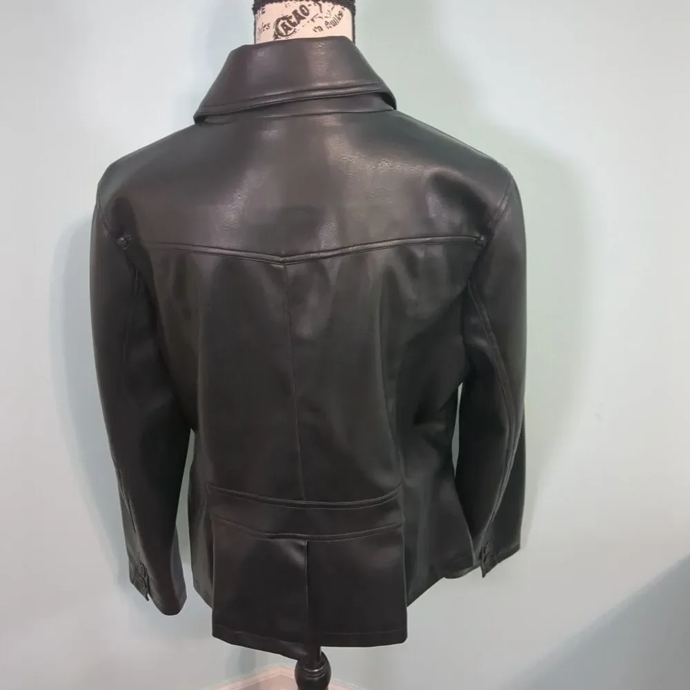 BB DAKOTA BLACK VEGAN FAUX LEATHER JACKET BUTTON UP extra large